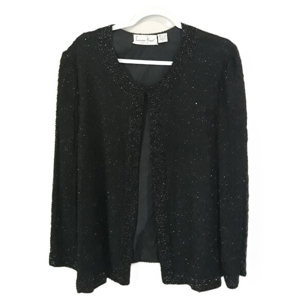 Laurence Kazar Silk Black Beaded Jacket 2X Party Holiday Festive Wedding Event - Picture 1 of 12